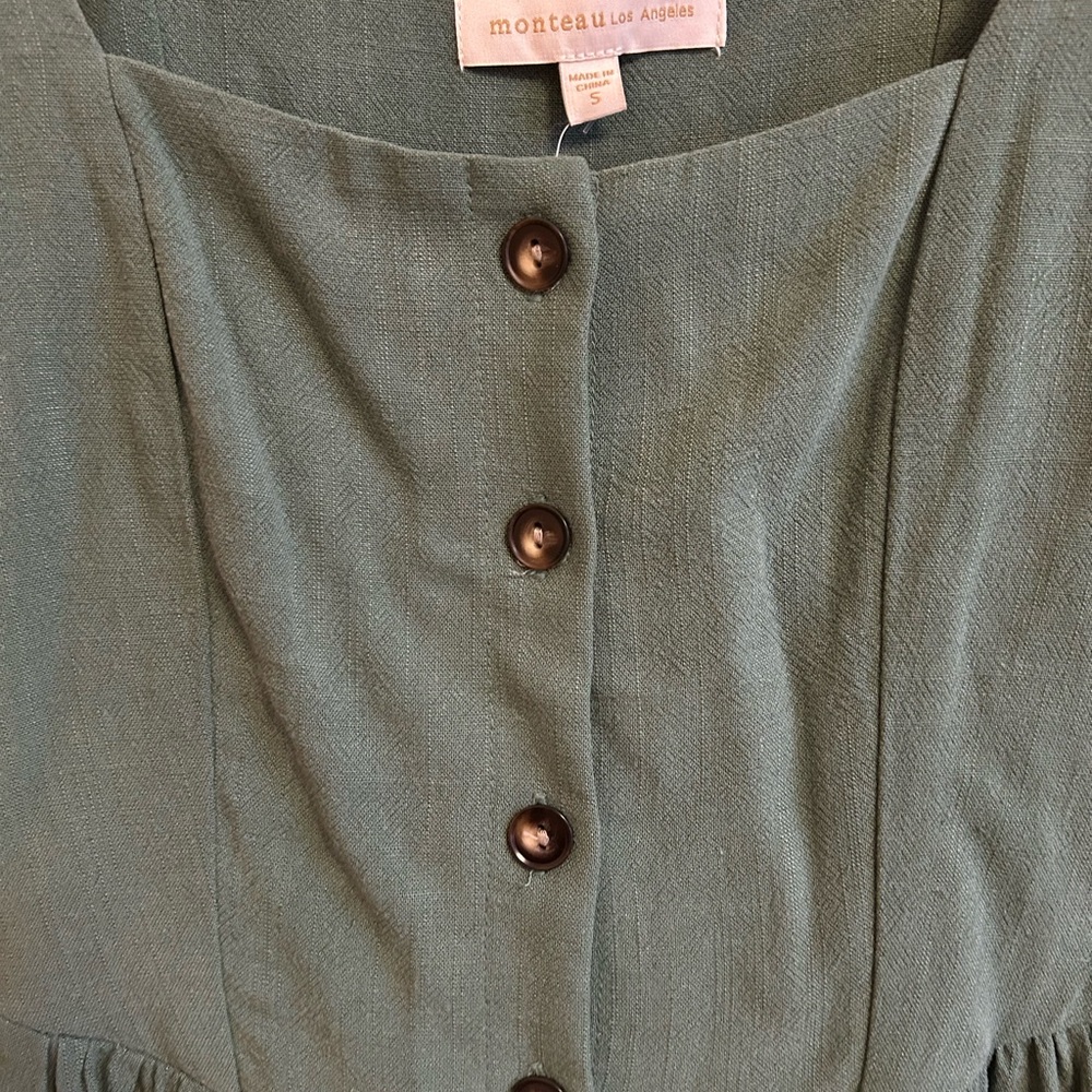 Monteau Forest Green Button-Front Midi Dress - Picture 7 of 12